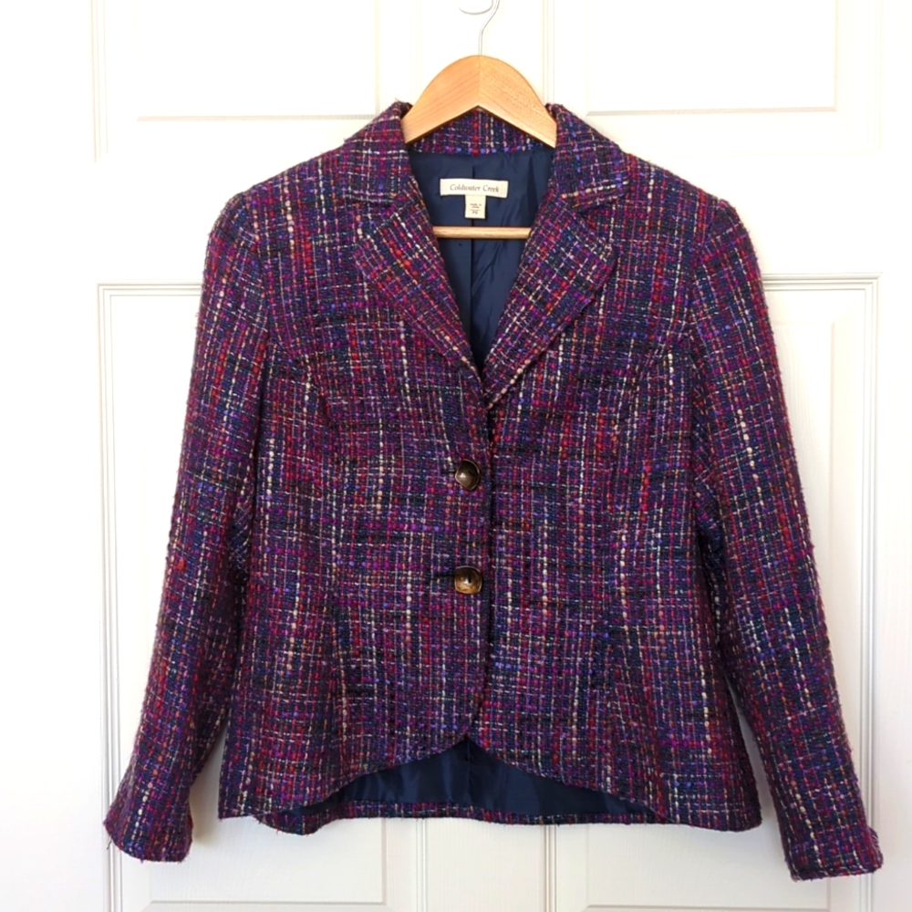 Coldwater Creek Purple,Rust,Tan Interwoven Tweed Short Blazer
